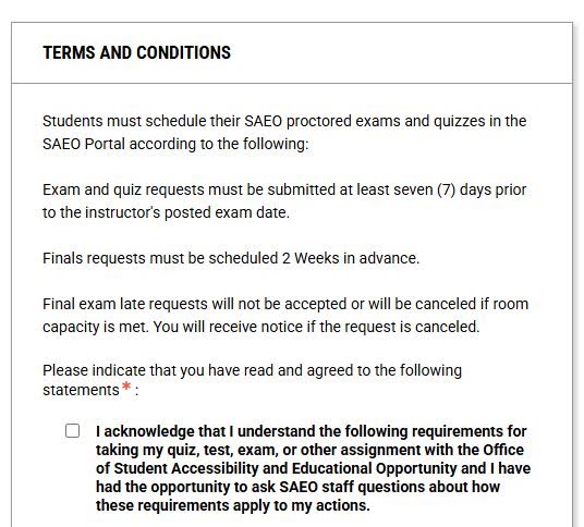 This image shows the Terms and Conditions, with an acknowledgement check box underneath the terms and conditions.